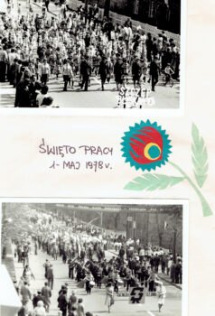 Karta z Kroniki z dwoma zdjęciami przedstawiąjacymi pochód.