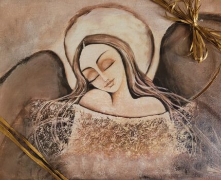 Obraz przedstawiający śpiącego anioła-kobietę.