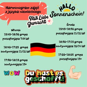 Grafika przedstawiająca godziny zajęć z języka niemieckiego.