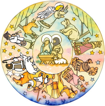 Logo nawiązujące do tradycji Bożego Narodzenia. W centralnym punkcie - Maryja, Józef , dzieciątko.